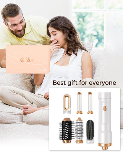 brosse Soufflante Set, 6 in 1 Airstyler Avec Seche Cheveux Fer a Boucler Brosse Lissante Cheveux Brosse Soufflante Pour Sécher, Boucler, Lisser, Styling, Cadeaux Pour Femmes, Famille