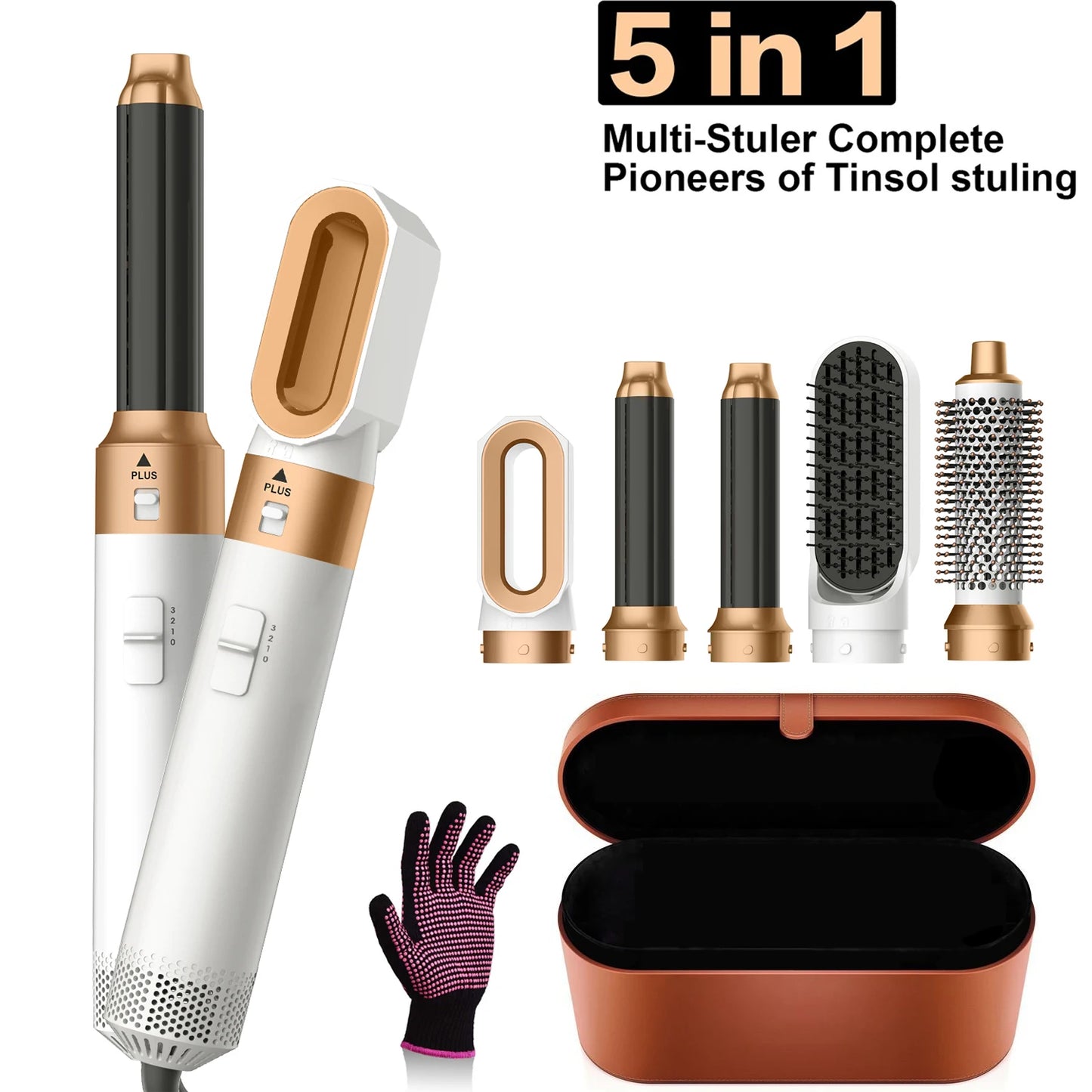 5IN1 Hot Air Brush Wrap Hair Dryer with Electric Curling Iron Hair Curler Dryers Curling Rollers Hair Straightener Styling Brush