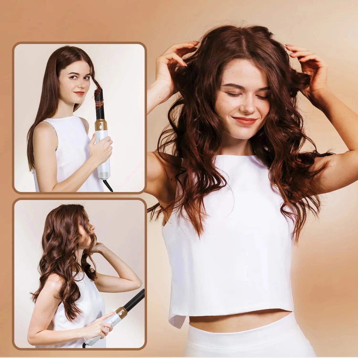 5IN1 Hot Air Brush Wrap Hair Dryer with Electric Curling Iron Hair Curler Dryers Curling Rollers Hair Straightener Styling Brush